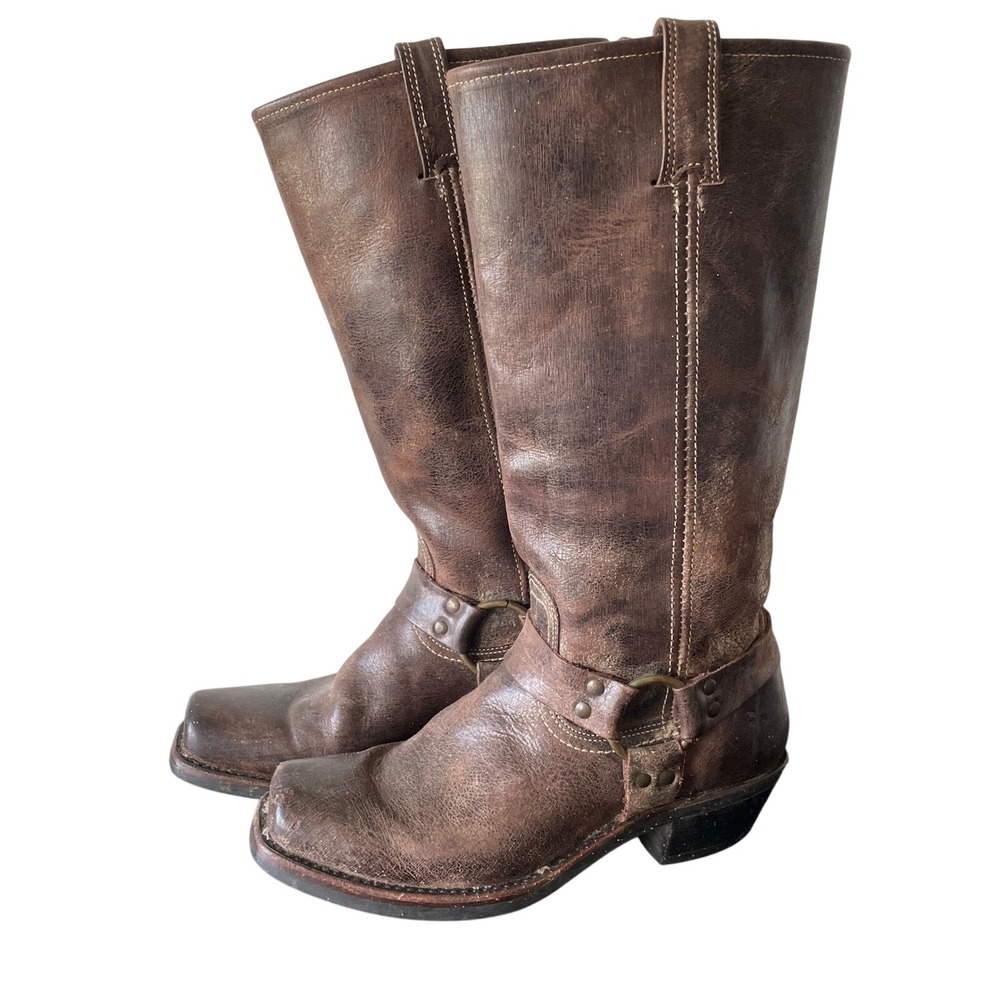 Frye Leather Women's 10 M Harness 12R Engineer Boots Chocolate Brown USA Made
